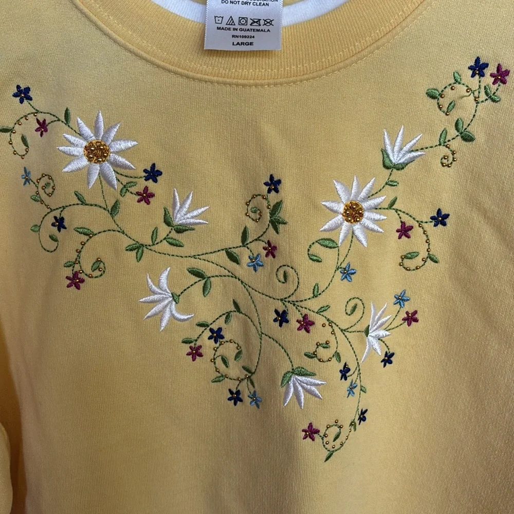 Yellow Floral Embroidered Sweatshirt by Country Store. L. - Picture 2 of 7